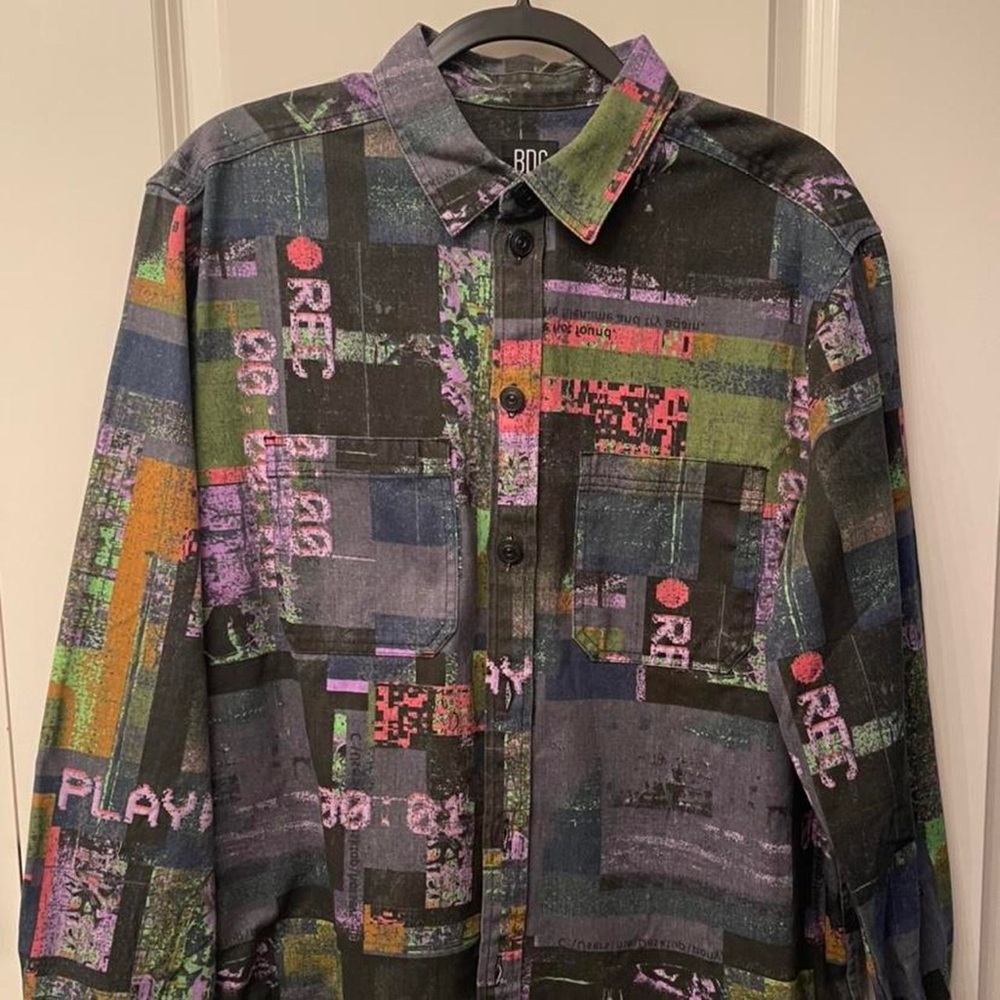 BDG glitch cowboy print button down overshirt